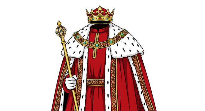 Cartoon Style Illustration Of A Royal King Holding A Scepter Isolated On White Background