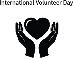 Fototapeta premium International Volunteer Day logo with hands holding heart symbol