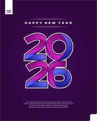 Happy New Year 2026 Gradient Poster Design with Vibrant Purple and Orange Typography on Dark Background