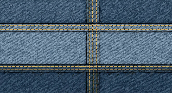 Abstract Blue Denim Fabric Texture Geometric Pattern Stitching Seamless Background