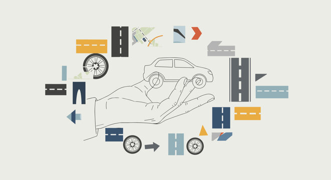 Conceptual illustration of automotive technology development and smart mobility solutions with digital elements