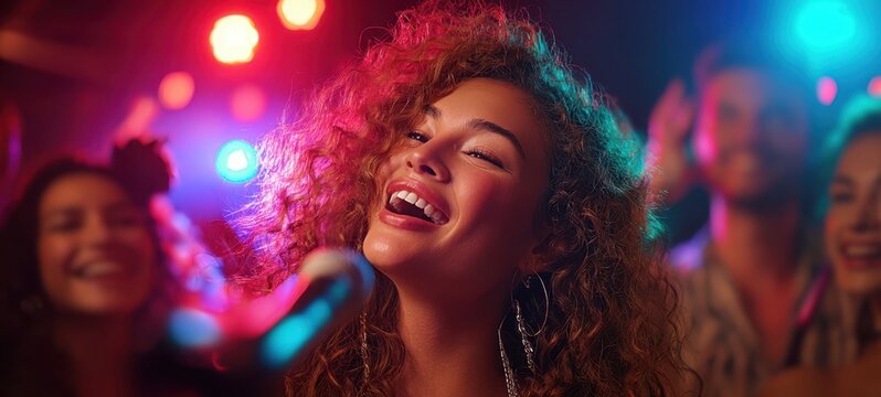 The singer enjoying a vibrant nightclub crowd under colorful party lights and celebration