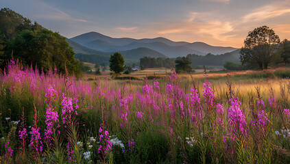 A beautiful meadow with tall pink wildflowers