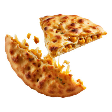 Chickpea flatbread with crispy golden brown texture isolated on white transparent background. Concept of traditional Argentina Faina food