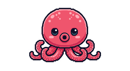 Obraz premium Cute Cartoon Octopus Character with Big Eyes and Tentacles Isolated on White Background