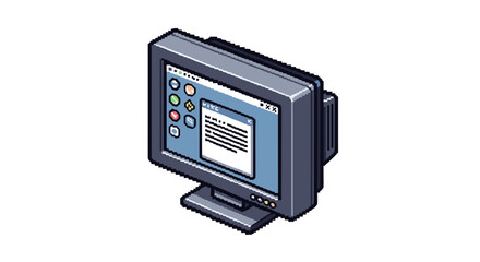 Fototapeta premium Retro Computer Monitor Displaying Text Document on White Background Isometric Vector Illustration
