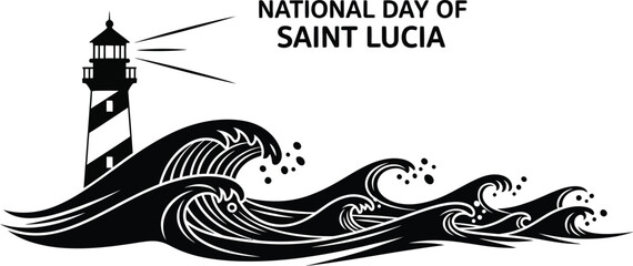 Lighthouse with waves illustration for National Day of Saint Lucia