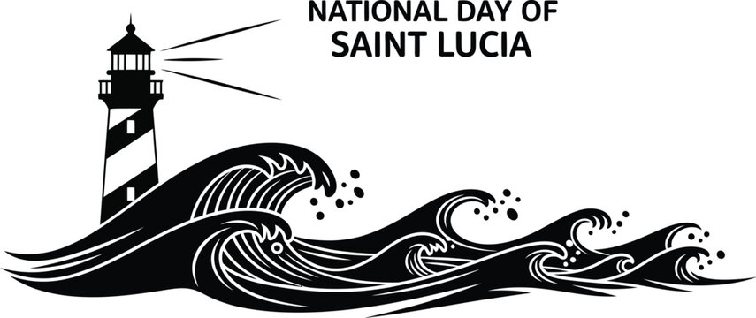 Lighthouse with waves illustration for National Day of Saint Lucia