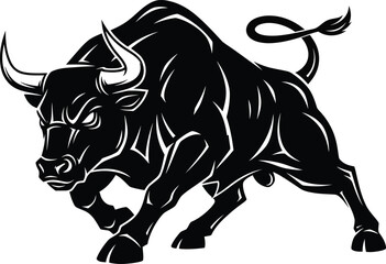 Angry bull vector illustration black and white charging bull design art eps silhouette