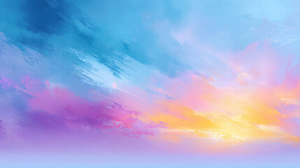 Naklejka premium Hand-painted Pastel Artwork Illustration of Dreamy Skies in Soft Blue, Pink, and Orange Hues Evoking a Serene and Tranquil Atmosphere