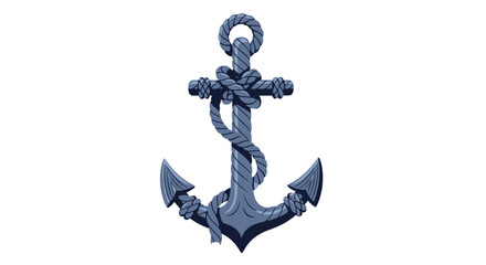 Naklejka premium A detailed blue nautical anchor with rope wrapped around its shank, isolated on a white background, representing stability and maritime heritage.