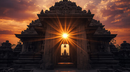 sunset at the temple Sacred Rays