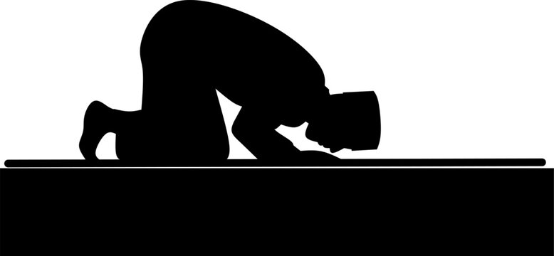 Silhouette of Muslim man performing ruku prayer