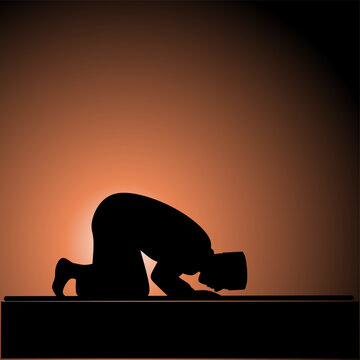 Illustration of Muslim man performing ruku prayer