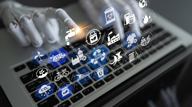 Artificial intelligence helps achieve zero waste goals by optimizing recycling processes. AI technology analyzes data to create sustainable solutions, promoting a zero waste future. Entice - Powered by Adobe