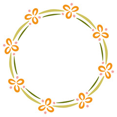 Simple Round Floral Border with Orange and Green Abstract Flowers