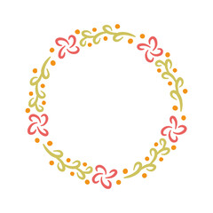 Vibrant Round Floral Frame with Orange and Pink Scattered Blooms