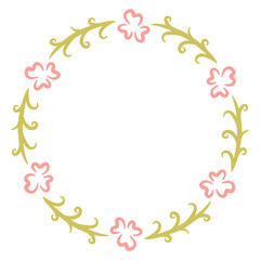 Charming Circular Floral Border with Pink Blooms and Green Tendrils