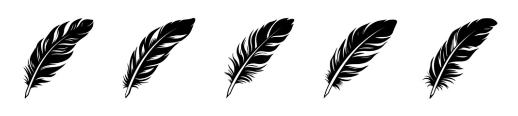 Fototapeta premium Five detailed monochrome quill pens arranged in a row on a clean