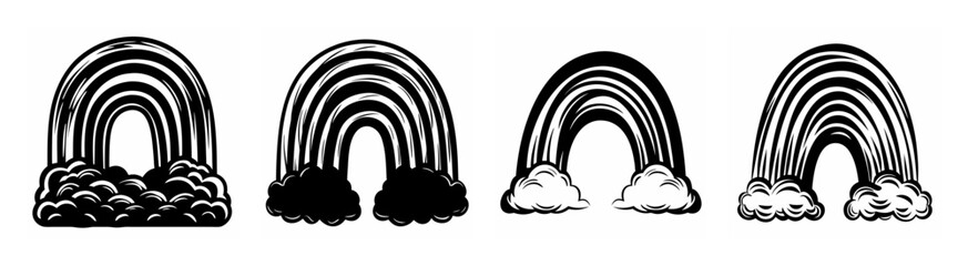 Obraz premium Four hand drawn black and white rainbow arcs with different ground textures showing hope and fantasy
