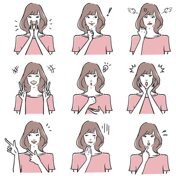 可愛い女性の表情いろいろ　ノーマル2