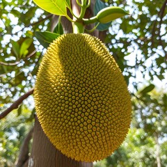 Jackfruit Macro Close-Up &ndash; Hanging Tropical Fruit Texture and Sunlight Detail