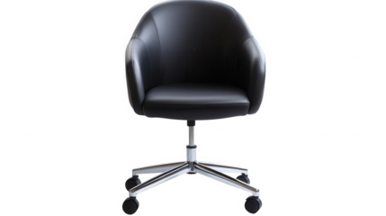 Modern black leather office chair isolated on transparent background for workspace