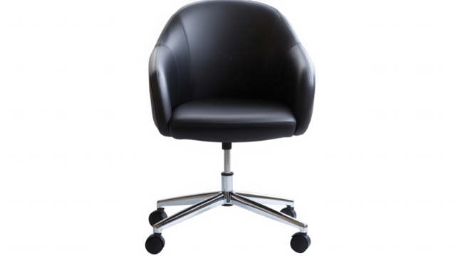 Modern black leather office chair isolated on transparent background for workspace