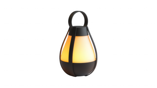 Modern lantern with handle isolated on transparent background, illuminating the room