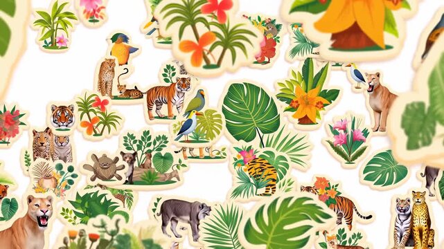 Animated jungle animals and plants pattern
