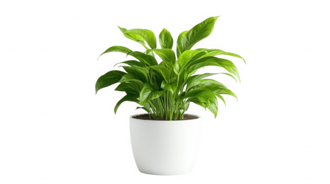 Peace lily plant in white pot isolated on transparent background