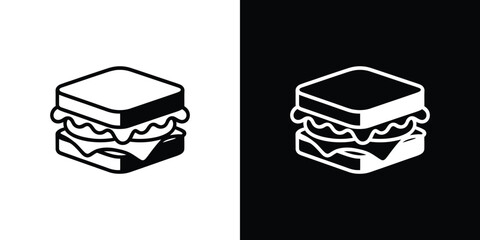 Black and White Sandwich Icon with Square Breads and Visible Filling