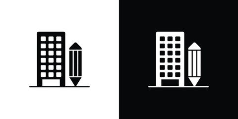 Architecture Icon of a Building with Pencil Design on Transparent Background