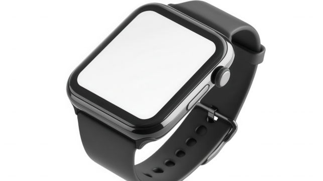 Black smart watch with blank screen isolated on transparent background