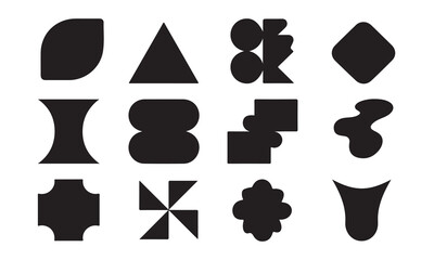 Collection of abstract geometric shapes and organic forms on white