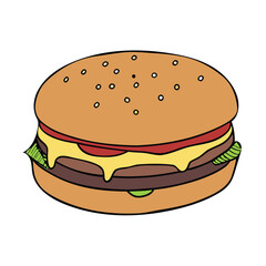 Delicious Cheeseburger Cartoon Illustration