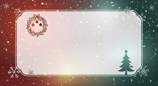 Festive Christmas and Holiday Background with Snowflakes Tree and Wreath for Greetings