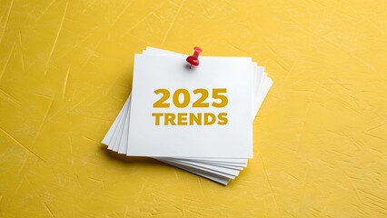 Discover 2025 trends for business innovation and growth in vibrant yellow and white presentation, explore future strategies with this modern concept