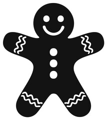 Gingerbread man symbol silhouette with three buttons and wavy lines decorates traditional holiday treats