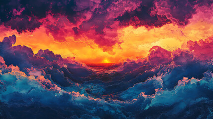 Dramatic sky cloudscape with colorful clouds at sunset or sunrise