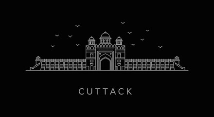 Fototapeta premium Cuttack India City Skyline Silhouette with Birds