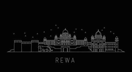 Fototapeta premium Rewa India Skyline Landmark Line Art