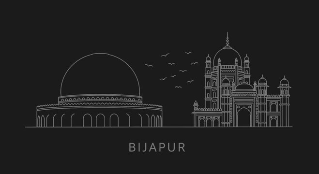 Bijapur Skyline Line Art Iconography