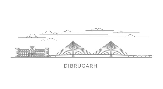 Dibrugarh City Skyline with Cable-Stayed Bridge and Clouds