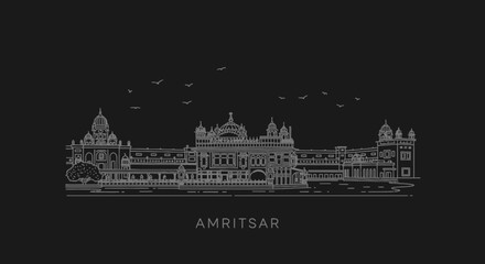 Amritsar Golden Temple Skyline Line Art