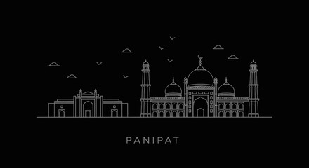 Panipat Skyline Icon Vector Line Art Black Background