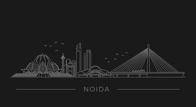 Noida Skyline Outline Illustration with Iconic Landmarks