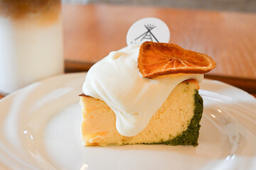 Matcha Cheesecake and Iced Cafe Latte