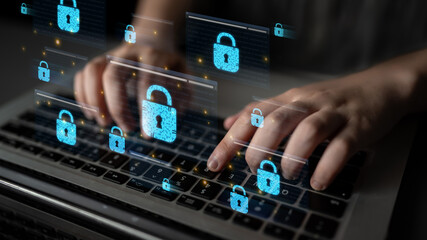 Concept of cybersecurity and a secure network. Multiple layers of data encryption and firewall protection in browsers ensure online privacy and safety from cyber threats. Fermion