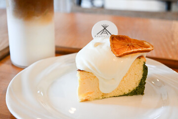 Matcha Cheesecake and Iced Cafe Latte